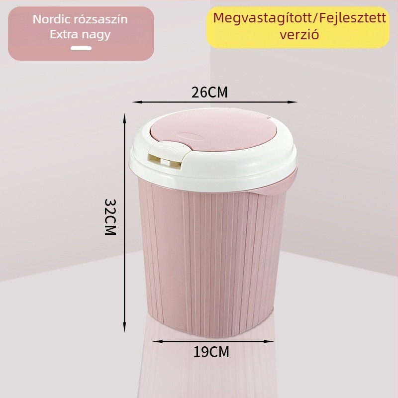 Fedéllel ellátott háztartási szemetes, nyomónyitású, ovális, 4 L, fürdőszoba, konyha, nappali, PP
