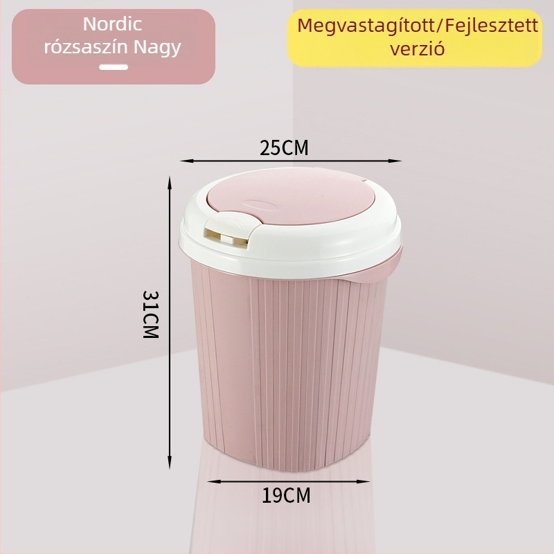 Fedéllel ellátott háztartási szemetes, nyomónyitású, ovális, 4 L, fürdőszoba, konyha, nappali, PP