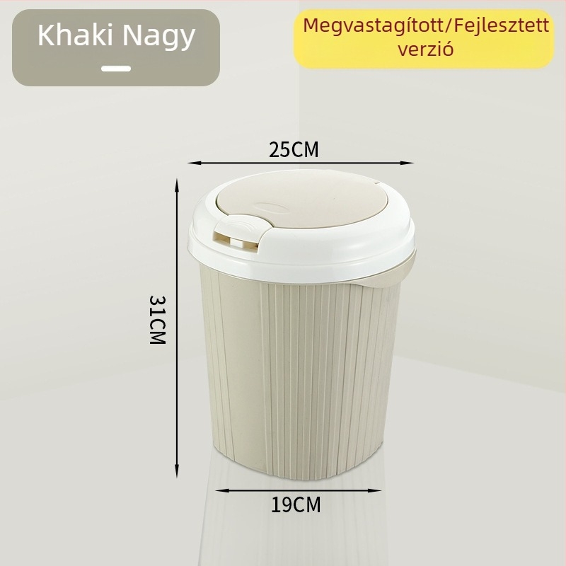 Fedéllel ellátott háztartási szemetes, nyomónyitású, ovális, 4 L, fürdőszoba, konyha, nappali, PP