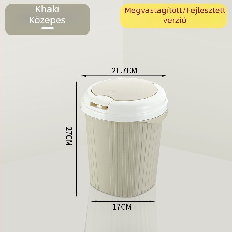 Fedéllel ellátott háztartási szemetes, nyomónyitású, ovális, 4 L, fürdőszoba, konyha, nappali, PP