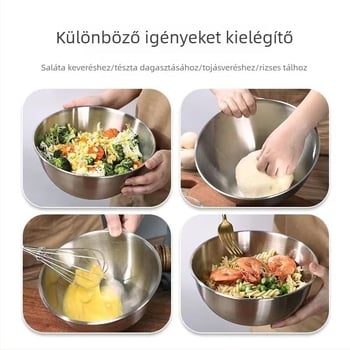 Vastagított rozsdamentes acél salátás tál, japán stílusú konyhai tál, háztartási használatra, mérőjelzésekkel, keverés, tészta dagasztás, tojás felverés és sütés