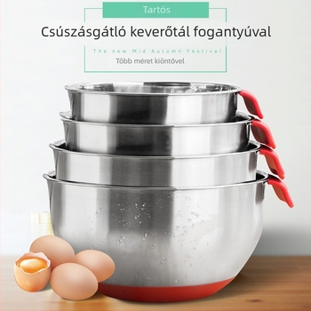 Rozsdamentes acél tojásos tál csúszásmentes szilikonalappal, beépített szűrő és fogantyú; sokoldalú saláta- és zöldségtál, 18 cm és 24 cm