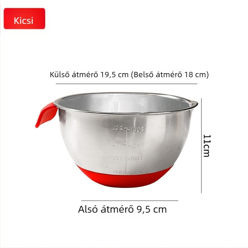 Rozsdamentes acél tojásos tál csúszásmentes szilikonalappal, beépített szűrő és fogantyú; sokoldalú saláta- és zöldségtál, 18 cm és 24 cm