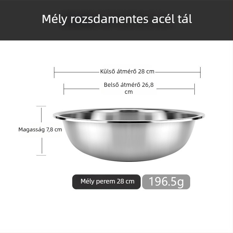 Rozsdamentes acélból készült kör alakú nagy mosóedény zöldségek mosásához, extra nagy háztartási mosóedény ruhákhoz és lábmosáshoz