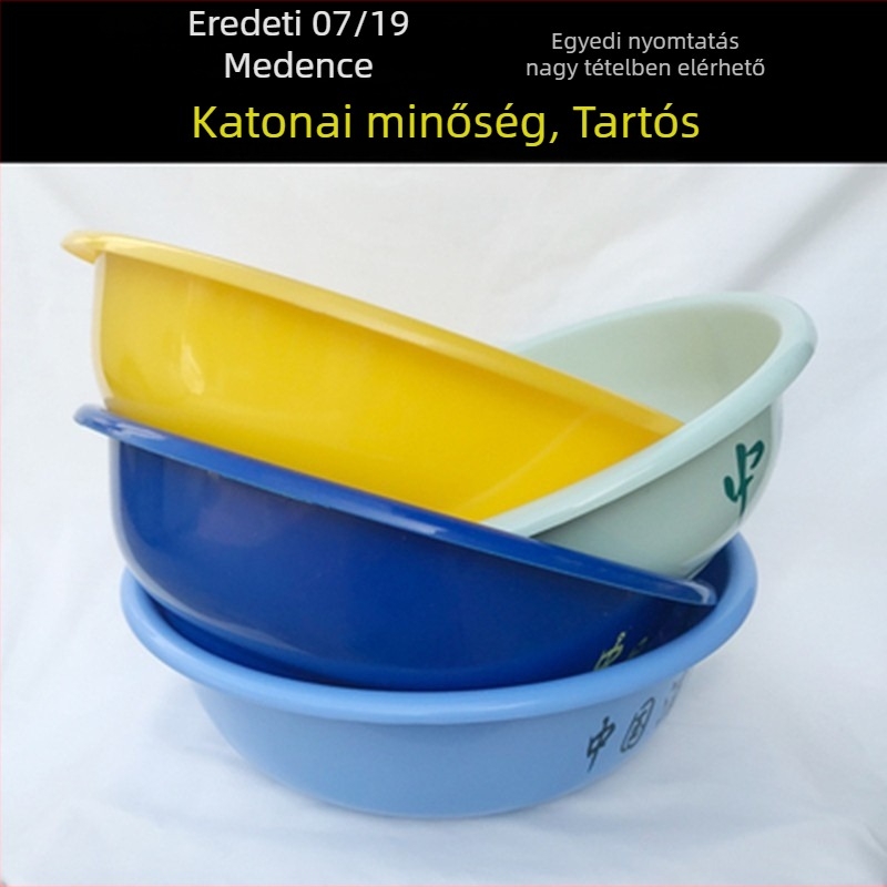 Vastagított műanyag mosdómedence kéz- és arcmosáshoz, 39 cm, sárga, kollégiumi használatra