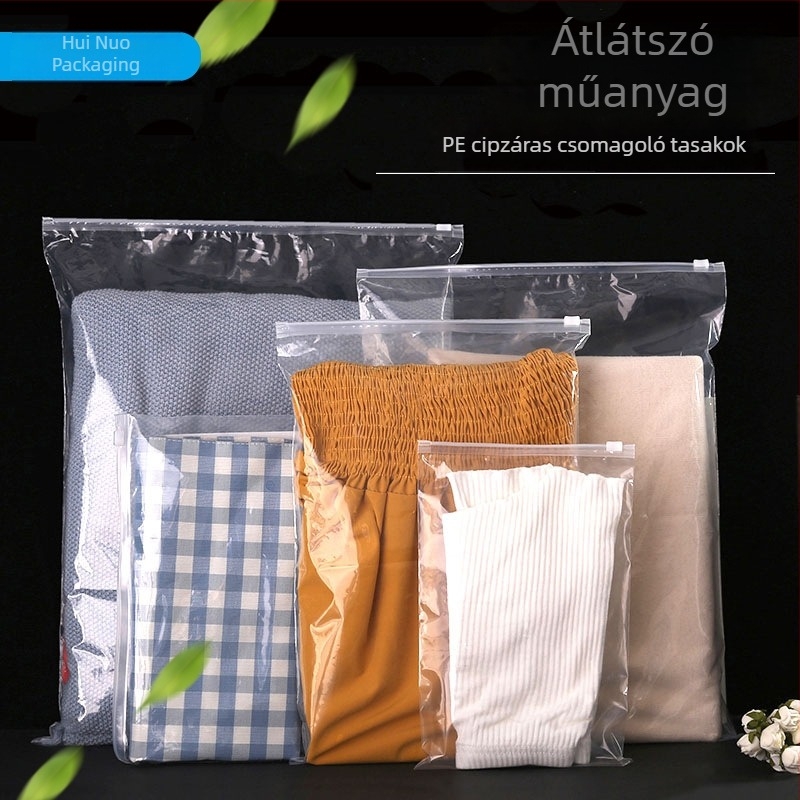 Átlátszó PE ruházati zacskók cipzárral, csomagoló- és tároló zacskók
