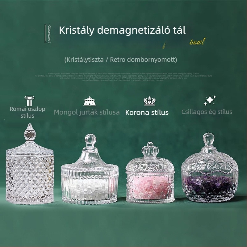 Kristályból készült ékszertároló üveg demagnetizáló kővel