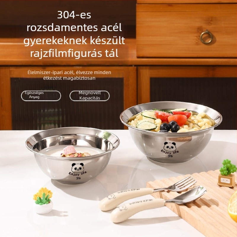 304 rozsdamentes acélból készült gyerekeknek szánt levesestál, karikatúra mintával, kiöntés elleni, vastag falú