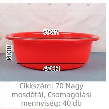 Vastagított műanyag kerek piros háztartási mosókád, 43 cm átmérő, nagy kapacitás