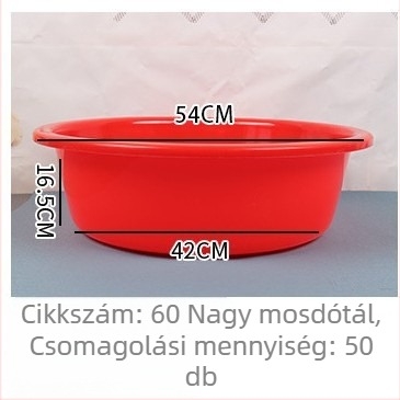 Vastagított műanyag kerek piros háztartási mosókád, 43 cm átmérő, nagy kapacitás