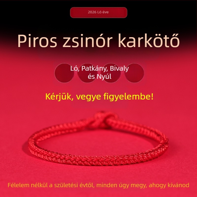 Piros zsinór karkötő pároknak, kézzel szőtt, uniszex, 2026 Ló éve.