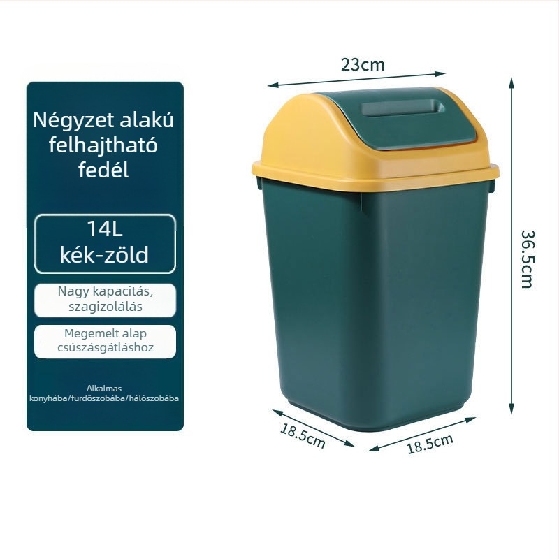 Otthoni műanyag szemetes, 12 literes, nagy kapacitású, billenő fedéllel, nappali, konyha, fürdőszoba és iroda számára