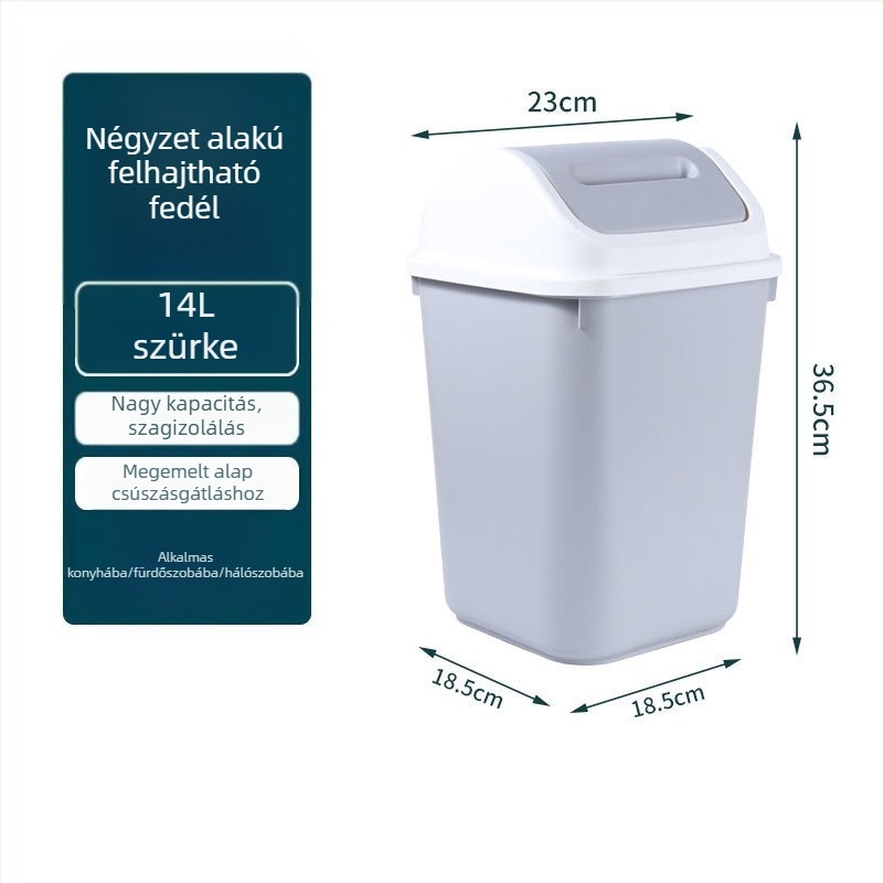 Otthoni műanyag szemetes, 12 literes, nagy kapacitású, billenő fedéllel, nappali, konyha, fürdőszoba és iroda számára