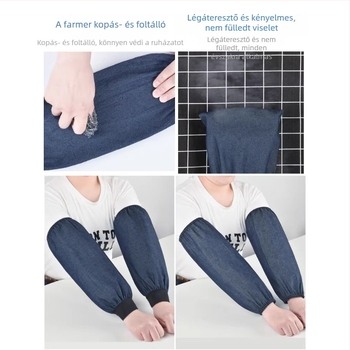 Denim ujjakkal ellátott munkakötény felnőtteknek – ipari, kopásálló, szennyeződésálló, hegesztéshez