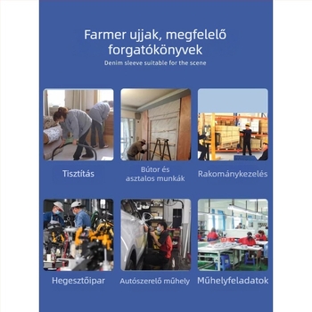 Denim ujjakkal ellátott munkakötény felnőtteknek – ipari, kopásálló, szennyeződésálló, hegesztéshez