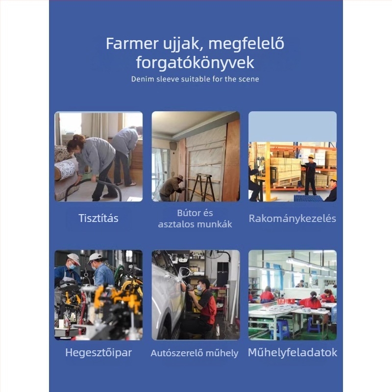 Denim ujjakkal ellátott munkakötény felnőtteknek – ipari, kopásálló, szennyeződésálló, hegesztéshez