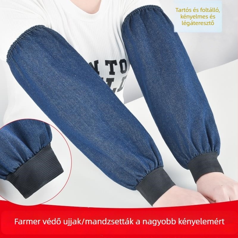 Denim ujjakkal ellátott munkakötény felnőtteknek – ipari, kopásálló, szennyeződésálló, hegesztéshez