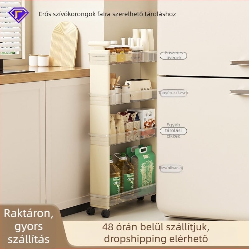 Hordozható, több szintes tárolópolc a konyhába, hálószobába és fürdőszobába – levehető elválasztóval