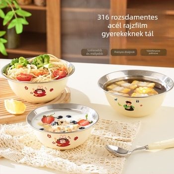 304 rozsdamentes acélból készült gyerekeknek készült etető tál, karikatúra dizájn, nagy kapacitás, tapadókorongos aljzat, leveshez és rizshez