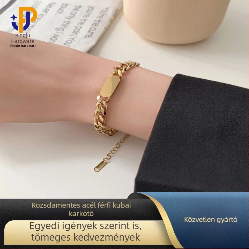 Titánacél kubai karkötő férfiaknak, minimalist stílus, polírozott hip-hop ékszer