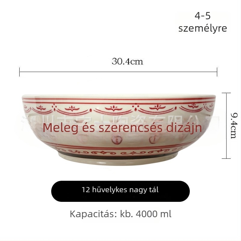 Kézzel festett aláglazúros porcelán tál, virágos mintázat, retró stílus, nagy tál leveshez, átmérő 21–21,9 cm