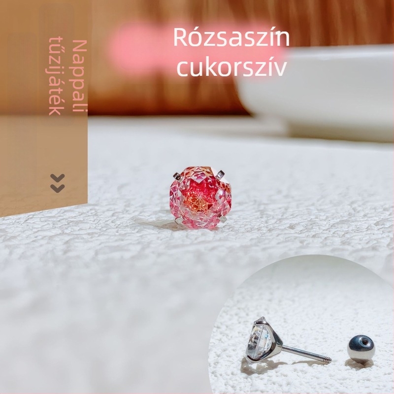 F136 Titánium ötvözet fülbevalók – rózsa vágott szív, csillogó cirkón, geometriai dizájn, könnyed luxus