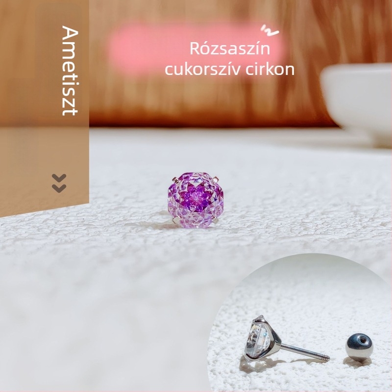 F136 Titánium ötvözet fülbevalók – rózsa vágott szív, csillogó cirkón, geometriai dizájn, könnyed luxus
