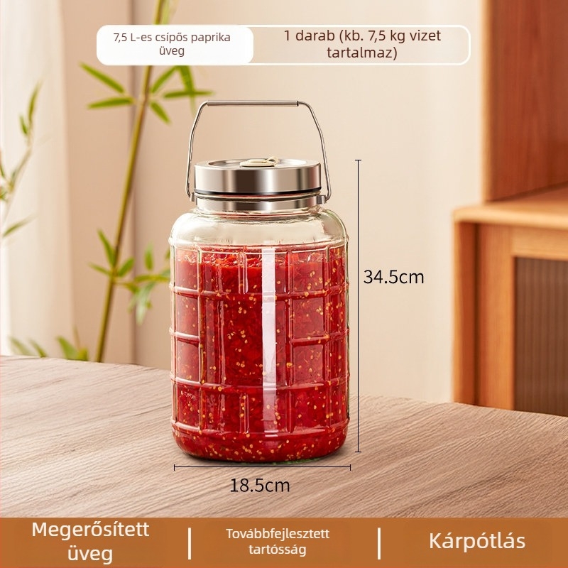 Paprikák savanyítására szolgáló zárható üveg, élelmiszer-minőségű savanyúságos üveg, nagy kapacitású 4.1–5 L
