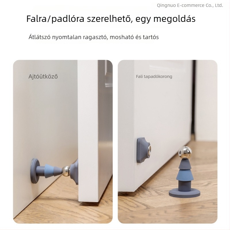 Fúrás nélküli padlóra szerelhető ajtószívó stopper, szilikonból és fém, fürdőszobai ajtóhoz, többfunkciós