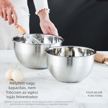 Vastagított rozsdamentes acél keverőtál sütéshez, mély nem tapadó tál tészta és zöldségek mosásához, alkalmas otthoni és professzionális konyhákhoz.