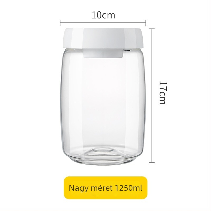 Boroszilika üveg tárolóedény vákuumzárású fedéllel, tea, cukorkák és snackek tárolására, 800–1000 ml, kerek, mikrohullámú sütőben is használható