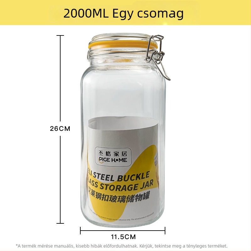 Zárt üveg élelmiszer-tároló edény, négyszögletes, 1–2 L