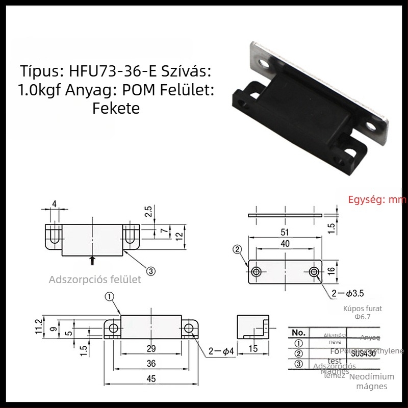 HFU73-36-W/R/G/E Porvédő mágneses ajtófogó MPLB/MPLW