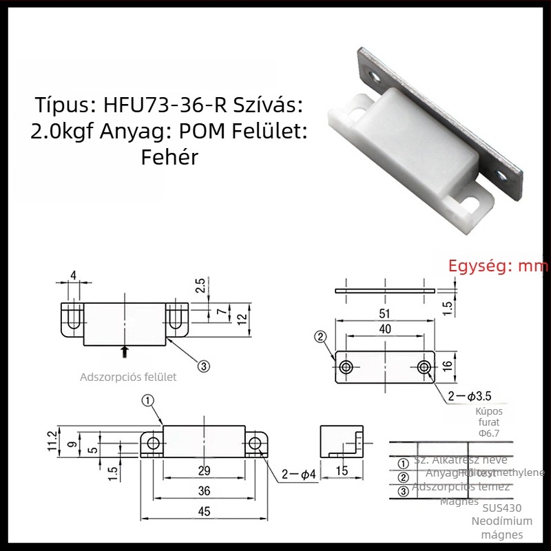 HFU73-36-W/R/G/E Porvédő mágneses ajtófogó MPLB/MPLW