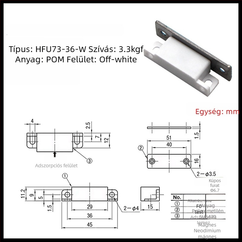 HFU73-36-W/R/G/E Porvédő mágneses ajtófogó MPLB/MPLW