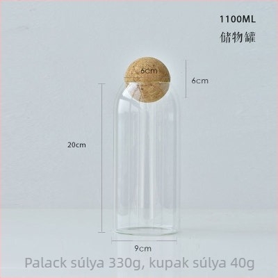 Nagy kapacitású üveg tárolóedény, minimalistikus design, golyó alakú dugóval, kávé- és gabonafélék tárolására, zárható