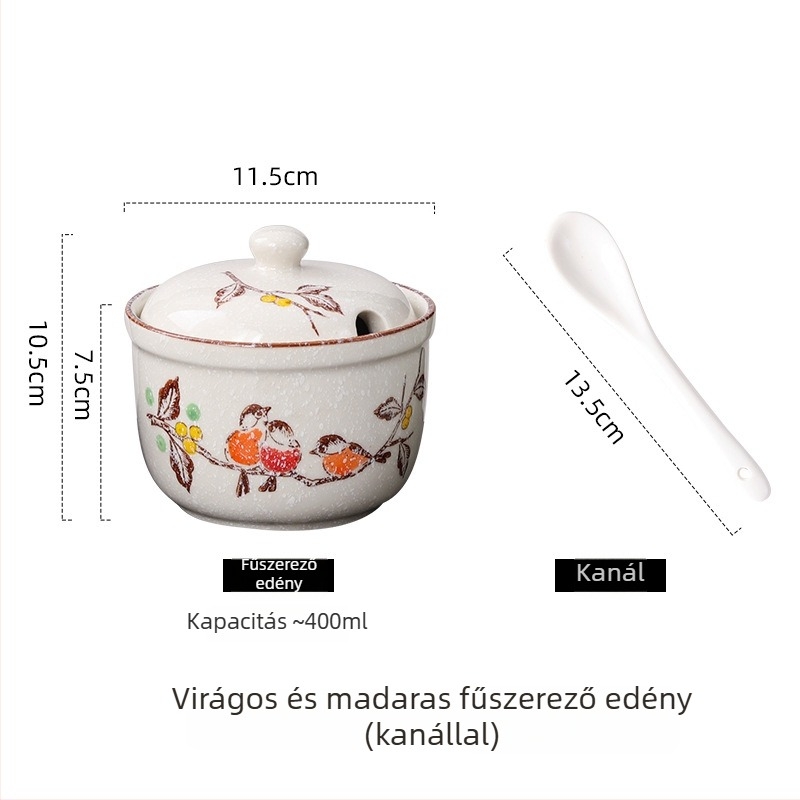 Színes kerámia fűszertartó fedéllel, kínai stílusú sótartó