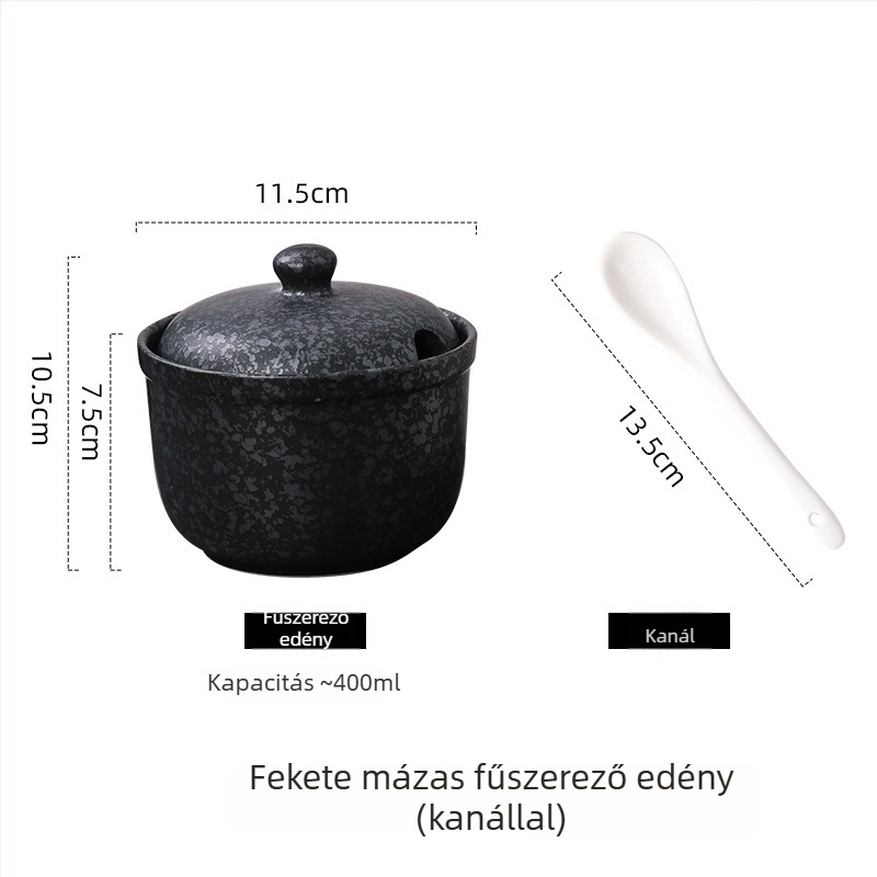Színes kerámia fűszertartó fedéllel, kínai stílusú sótartó
