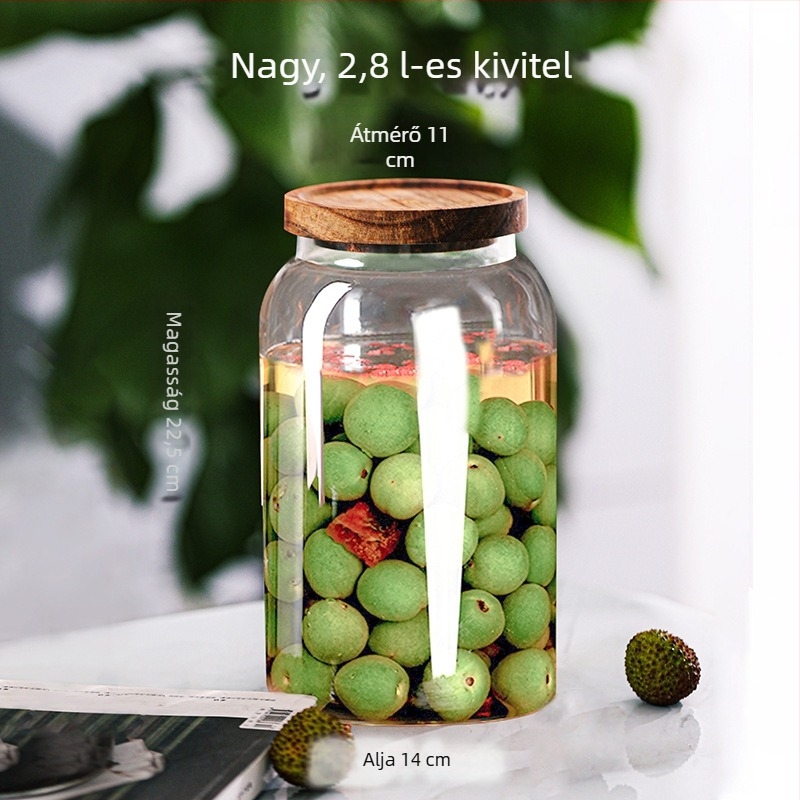 Élelmiszer-minőségű, nagy kapacitású üveg zárható edény borinfúzióhoz, fedéllel, 1–2 L
