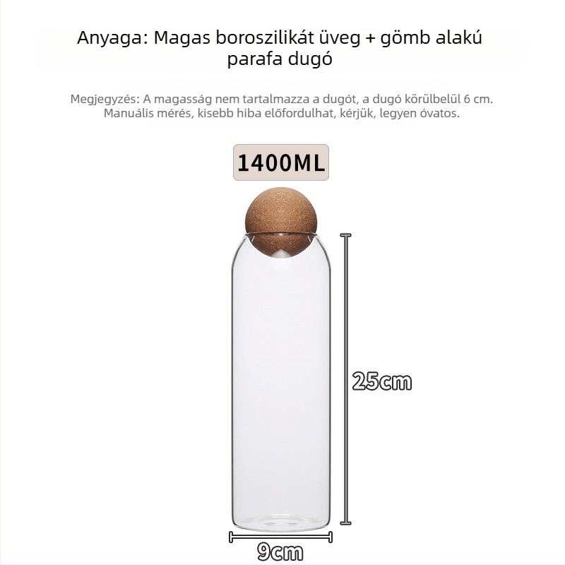 Gömb alakú üveg tároló dugóval — légmentesen záródó edény tea levelekhez, virág- és gyümölcsteához és kávébabokhoz