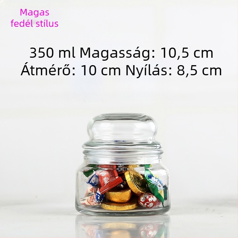 Zárt üveg tárolóedény, kör alakú, teához, mézhez és gabonafélékhez, 800–1000 ml