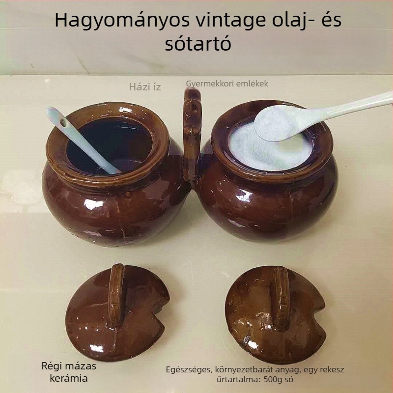 Retro kerámia olaj- és sótartó, fűszertartó doboz konyha és étterem számára, nedvességálló és szivárgásmentes