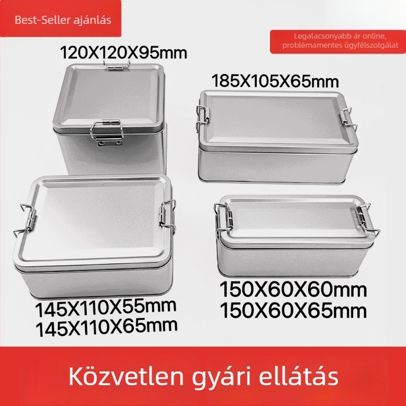 Ónlemezből készült süteményes doboz, fém zárakkal, zárható teás doboz, esküvői ajándék, ebédes doboz, tömörített keksz doboz