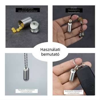 Titánötvözetből készült hordozható, zárt és vízálló tablettás üveg kulcstartóval, kompakt kültéri kapszulás tartó