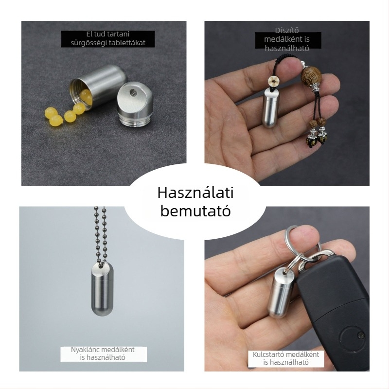 Titánötvözetből készült hordozható, zárt és vízálló tablettás üveg kulcstartóval, kompakt kültéri kapszulás tartó