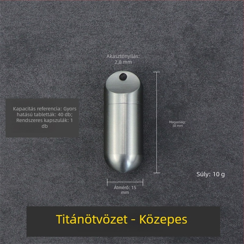 Titánötvözetből készült hordozható, zárt és vízálló tablettás üveg kulcstartóval, kompakt kültéri kapszulás tartó