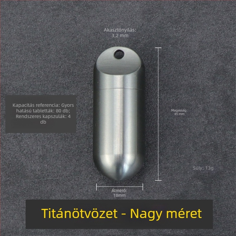 Titánötvözetből készült hordozható, zárt és vízálló tablettás üveg kulcstartóval, kompakt kültéri kapszulás tartó