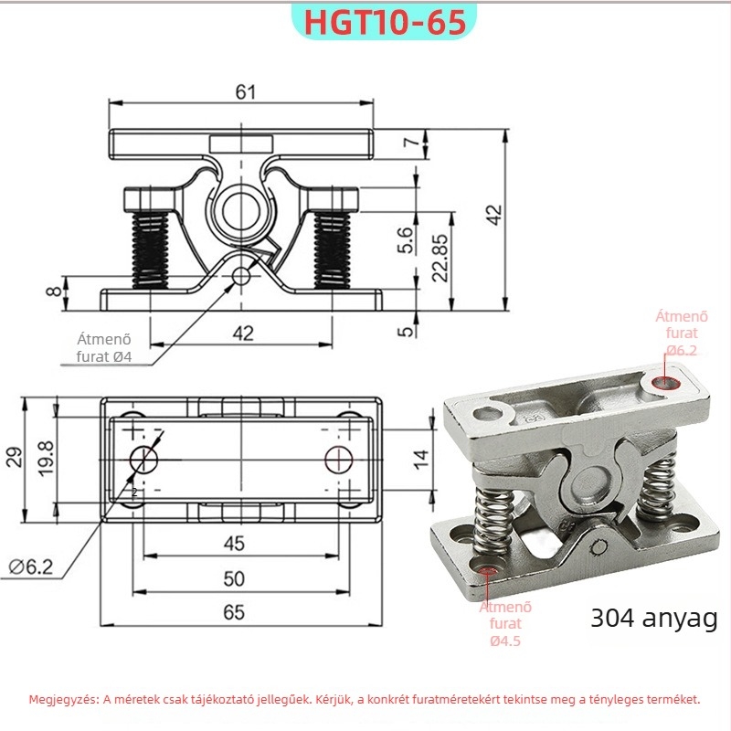 HGT10-65 Szekrényajtó zár – nehéz kivitelű rugós zár cinkötvözetből