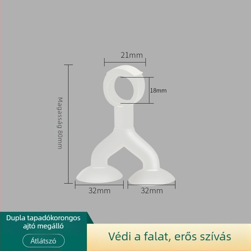 Szilikon ajtóstopper kettős vákuumos tappancsokkal – fúrás nélkül, falra szerelhető, gumibuffer fürdőszobához és helyiségekhez