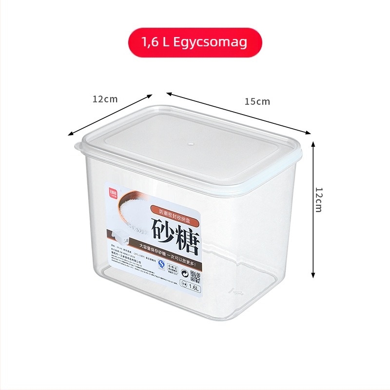 Japán stílusú sűrített cukortároló - nedvességálló, zárható tartó fehér és barna cukorhoz, 300 ml, téglalap alakú műanyag doboz